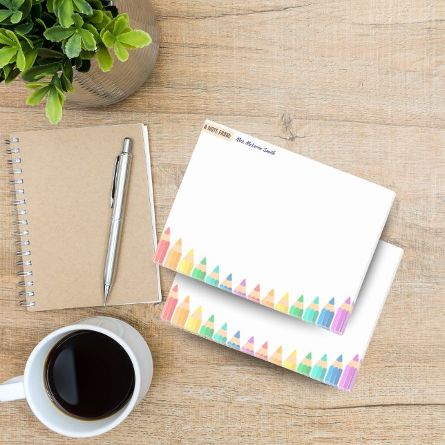 Custom Teacher Sticky Notes – Colorful Pencil (Personalized Teacher Post-it Notes Colorful)