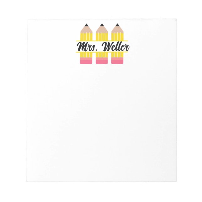 Custom Teacher Three Pencil Design with Name Notepad (Front)