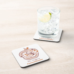 Custom Teacher Vibes Boho Apple Awesome Teacher Beverage Coaster