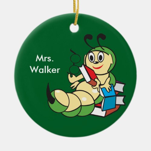 Custom Teacher with Books Ceramic Ornament