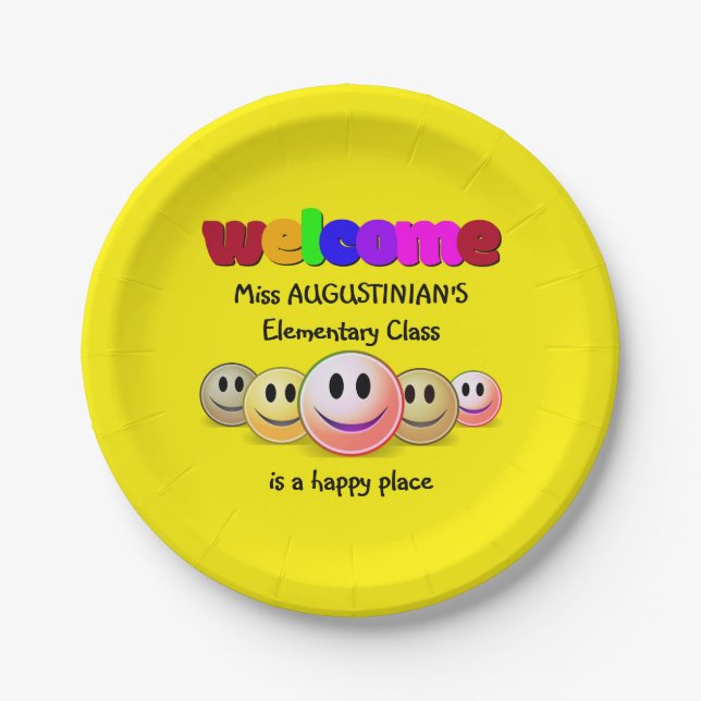 Custom Teachers Class Welcome Paper Plates (Front)