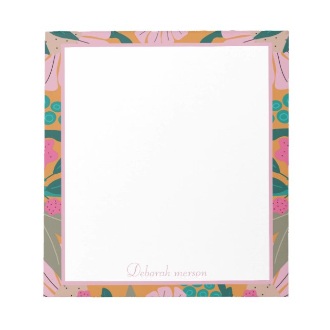 Custom teachers name floral stylish trendy pretty notepad (Front)