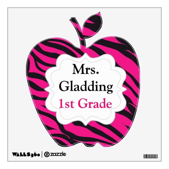 Custom Teacher's Name Grade Pink Zebra Wall Decal (Front)