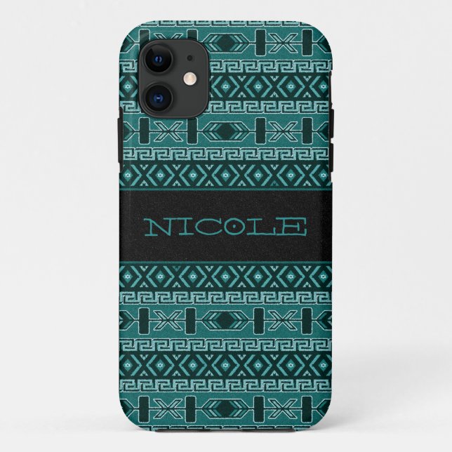 Custom Teal And Black Aztec Pattern Case-Mate iPhone Case (Back)
