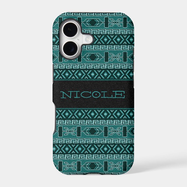 Custom Teal And Black Aztec Pattern Iphone Case (Back)