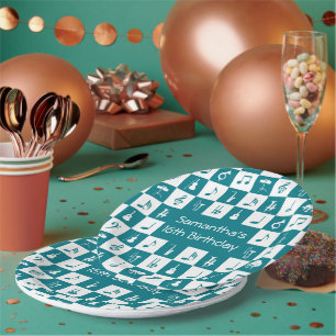 Custom teal and white music notes and instruments paper plates