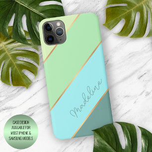 Custom Teal Aqua Blue Turquoise Mint Green Stripe iPhone 12 Case