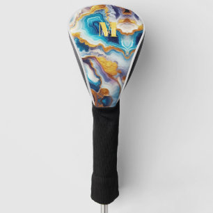 Custom Teal Aqua Golden Agate Monogram Golf Head Cover