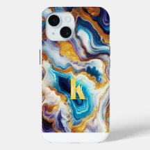 Custom Teal Aqua Golden Agate Monogram