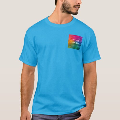 Custom Teal Blue Add Image Logo Template T_Shirt