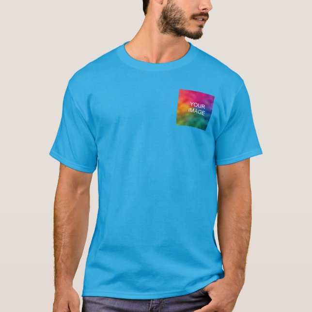 Custom Teal Blue Add Image Logo Template T-Shirt (Front)