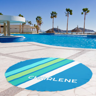 Custom Teal Blue Aqua Turquoise Lime Green Stripes Beach Towel