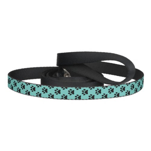 Custom teal blue dog leash with cute paw print