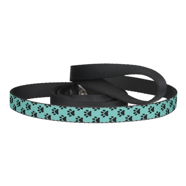 Custom teal blue dog leash with cute paw print (Handle)