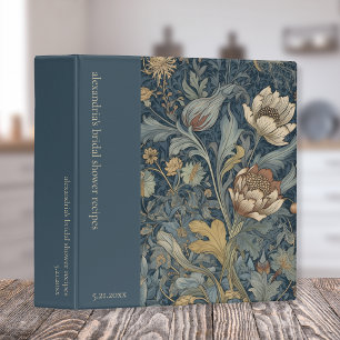 Custom Teal Blue Floral Bridal Shower Recipe 3 Ring Binder