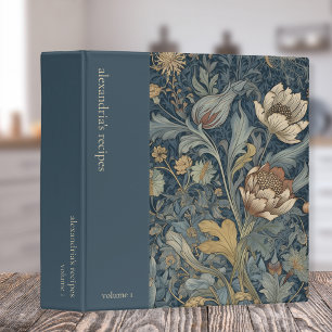 Custom Teal Blue Floral Recipe 3 Ring Binder