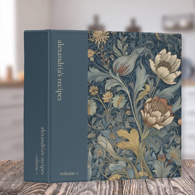 Custom Teal Blue Floral Recipe 3 Ring Binder (Creator Uploaded)