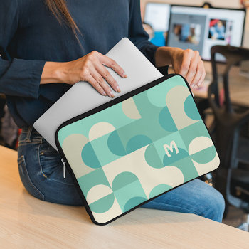 Custom Teal Blue Green Beige Retro Art Pattern Laptop Sleeve by CaseConceptCreations at Zazzle