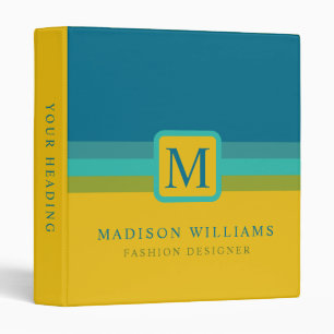 Custom Teal Blue Green Bright Yellow Color Block 3 Ring Binder