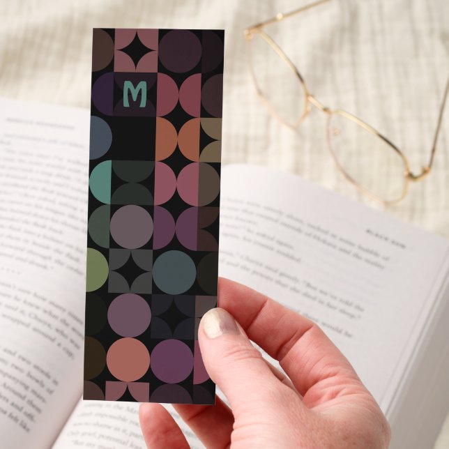 Custom Teal Blue Green Brown Black Retro Pattern Bookmarks (Hand)