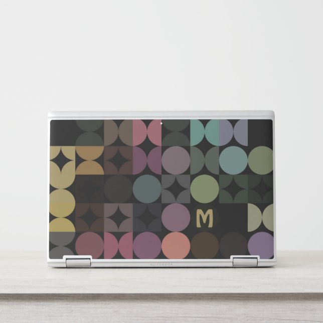 Custom Teal Blue Green Brown Black Retro Pattern HP Laptop Skin (Front)