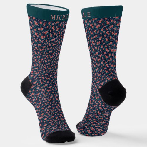 Custom Teal Blue Green Floral Pink Flowers Socks