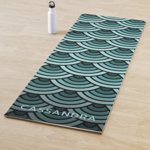 Custom Teal Blue Green Wave Circles Art Pattern Yoga Mat