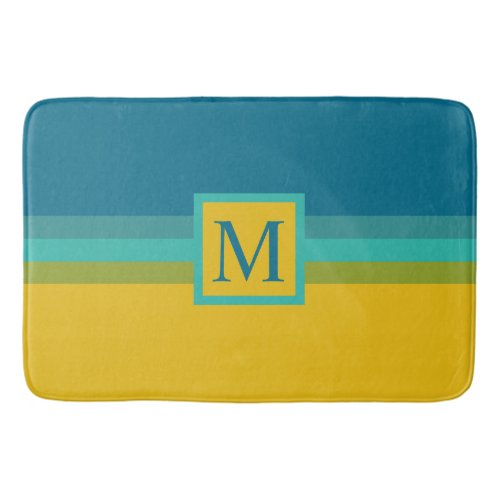 Custom Teal Blue Green Yellow Color Block Bath Mat