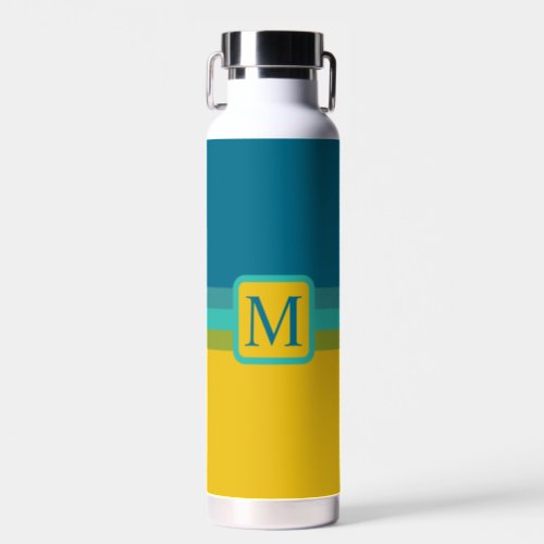 Custom Teal Blue Green Yellow Color Block Cool Water Bottle