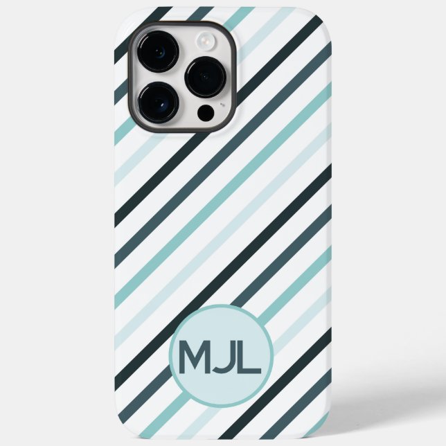 Custom Teal Blue Monogram  / Stripes Case-Mate iPhone Case (Back)