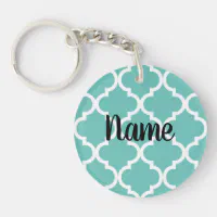 Elegant Navy Blue Quatrefoil with Pink Monogram Keychain | Zazzle