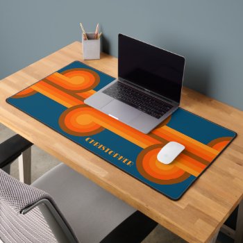 Custom Teal Blue Orange Red Brown Retro Pattern Desk Mat by CaseConceptCreations at Zazzle