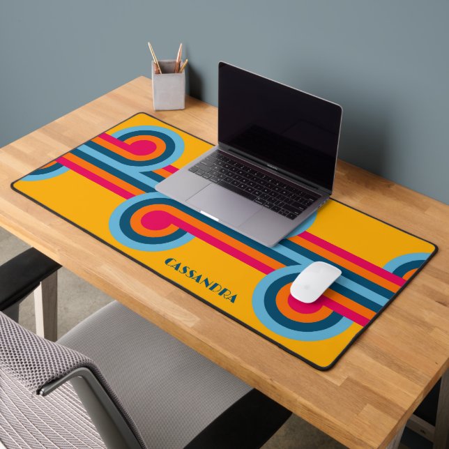Custom Teal Blue Orange Red Retro Art Pattern Desk Mat (Office 2)