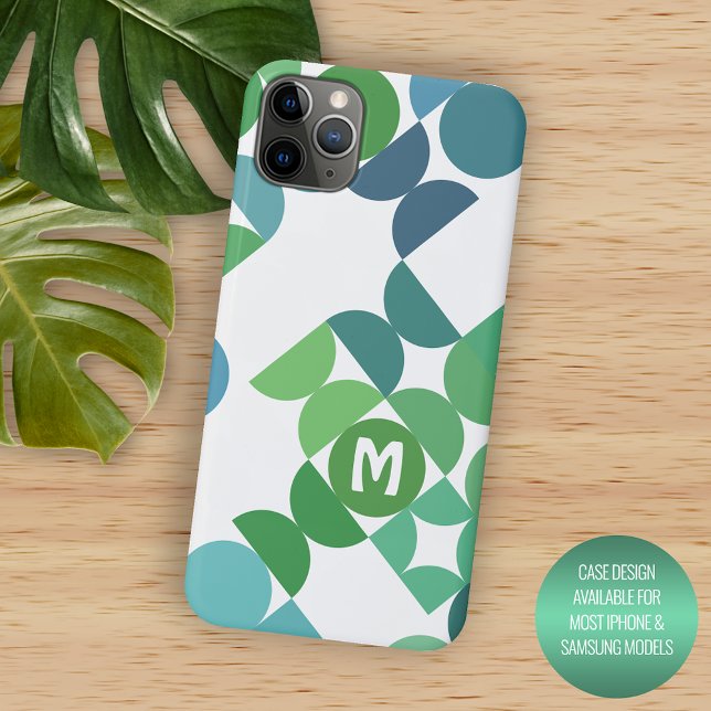 Custom Teal Blue Shamrock Green Retro Art Pattern Case-Mate iPhone Case (Creator Uploaded)