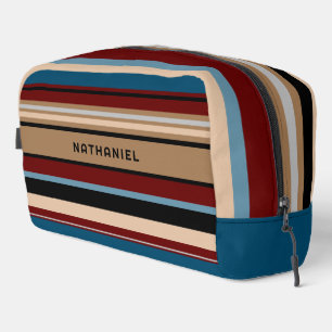 Custom Teal Blue Tan Brown Dark Red Black Stripes Dopp Kit