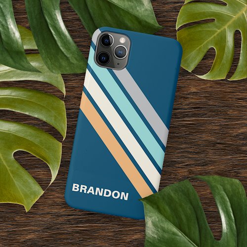 Custom Teal Blue Turquoise Gray Yellow Stripes Art iPhone 11 Pro Max Case