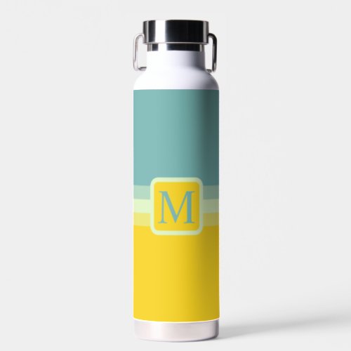 Custom Teal Blue White Bright Yellow Color Block Water Bottle