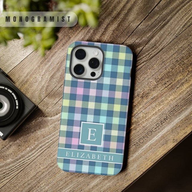 Custom Teal Blue Yellow Pink Checkered Pattern iPhone Case (Custom Teal Blue Yellow Pink Checkered Pattern iPhone Case)