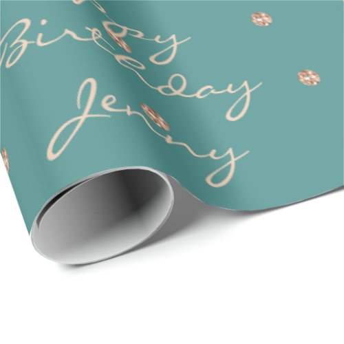 Custom Teal Dots Rose Gold Crystal Swarovski Wrapping Paper