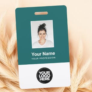 Custom Teal Employee Photo, Bar Code, Logo, Name Badge