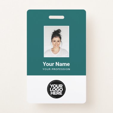 Custom Teal Employee Photo, Bar Code, Logo, Name Badge