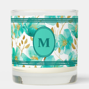 Custom Teal Floral Scented Jar Candle