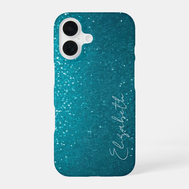 Custom Teal Glitter Iphone Case (Back)