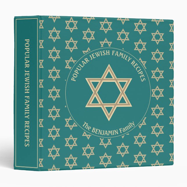 Custom Teal JEWISH FAMILY RECIPES Star of David 3 Ring Binder (Front/Spine)