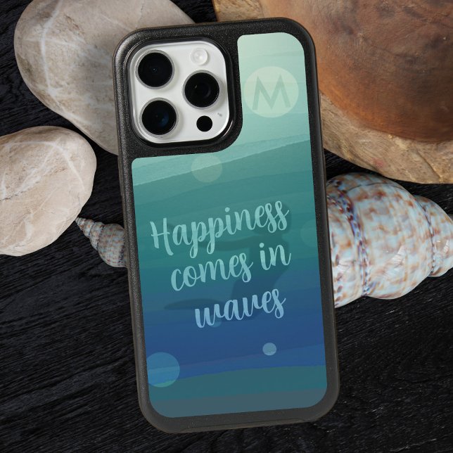 Custom Teal Mermaid Monogram Otterbox Phone Case (Happiness comes in waves! Add your own quote to this otterbox phone case!)