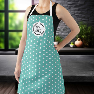Custom Teal Polka Dot Cooking Apron with Logo