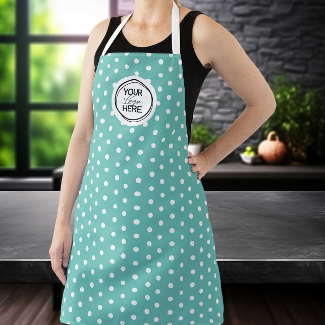 Custom Teal Polka Dot Cooking Apron with Logo (Creator Uploaded)