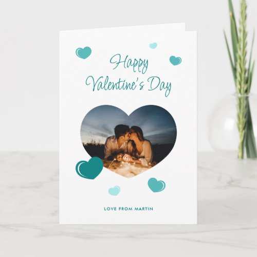 Custom Teal Romantic Photo Valentines Day Card