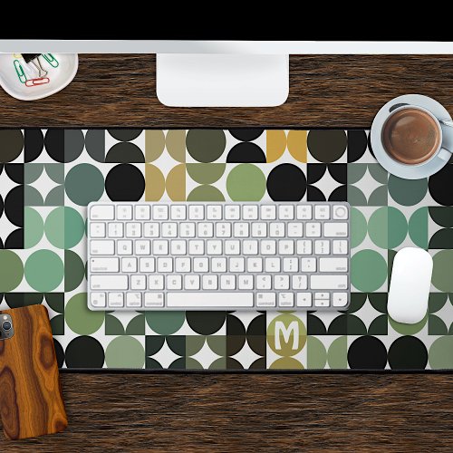 Custom Teal Sage Green Black Gray Retro Pattern Desk Mat
