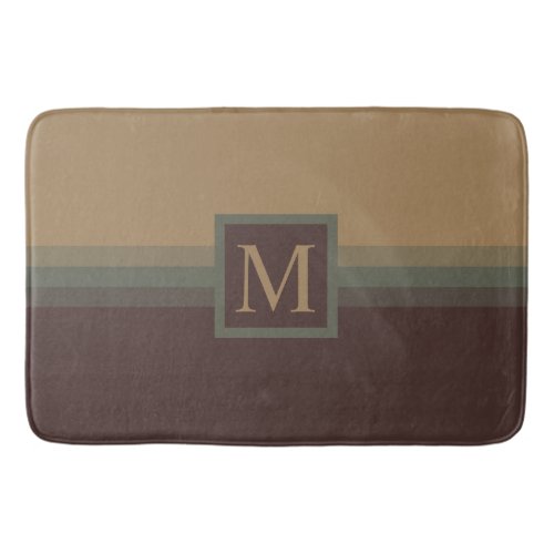 Custom Teal Tan Olive Green Grey Brown Color Block Bath Mat